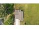 An aerial view of a well maintained home showing the roof, driveway, lawn, and some surrounding trees at 2021 W Front St, Burlington, NC 27215