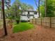 Secluded backyard with mature trees and wooden fence offering privacy at 2551 Drake Ave, Durham, NC 27705