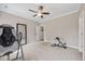 Relaxing bedroom with ceiling fan, neutral color scheme and lots of open space at 3034 Lewis Farm Rd, Raleigh, NC 27607