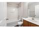 Bathroom features a shower-tub combo, vanity with sink, and updated fixtures, offering a comfortable space at 330 Gilman Ln # 109, Raleigh, NC 27610