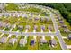 Overhead view of a peaceful residential community featuring manicured lawns, well-spaced houses, and quiet streets surrounded by trees at 341 Henry Steel Dr, Gibsonville, NC 27249