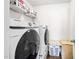 Functional laundry room with modern washer and dryer, baskets, and shelving, offering convenience and storage at 341 Henry Steel Dr, Gibsonville, NC 27249