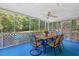 Relaxing screened porch with outdoor seating, fan, and views of a lush backyard at 5414 Ventoria Rd, Durham, NC 27712