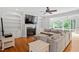 Cozy living room with a fireplace and built-in bookshelves is perfect for relaxation at 5712 Turner Store Ln, Raleigh, NC 27603