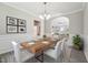Stylishly furnished dining area features seating for six, enhanced by natural light, and modern art at 105 Leacroft Way, Durham, NC 27703
