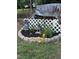 Landscaped backyard featuring stone edging, flower garden, and dog statue accent at 120 Feezor Ct, Clayton, NC 27527