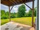 Covered patio overlooking a private backyard with lush greenery and ample space for outdoor activities at 124 Sugar Run Dr # 11, Fuquay Varina, NC 27526