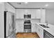 Modern kitchen featuring stainless steel appliances, white cabinetry, and a quartz countertop island at 1300 St Marys St # 402, Raleigh, NC 27605