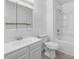 Bathroom with a sink, vanity, toilet, and shower/tub combo at 152 A&B Cedar Terrace, Chapel Hill, NC 27516