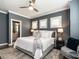 Cozy bedroom features gray walls, white trim, three windows, and a comfortable bed at 1610 Draper View Loop # 101, Raleigh, NC 27608