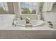 Close-up of a luxurious soaking tub with elegant fixtures and marble surround at 1625 Banks View Dr, Raleigh, NC 27603
