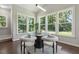Cozy breakfast nook featuring modern furnishings and serene views of the lush backyard at 1625 Banks View Dr, Raleigh, NC 27603