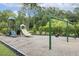 Community playground with swings, slide, and climbing structure surrounded by lush trees and greenery at 1625 Banks View Dr, Raleigh, NC 27603