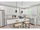 Modern kitchen featuring white cabinets, stainless steel appliances, and a quartz countertop island with seating at 1824 Irish Blvd, Sanford, NC 27332