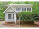 Charming two-story home with gray siding, black shutters, and a well-maintained front yard with mature landscaping at 201 Cobblestone Dr, Chapel Hill, NC 27516