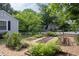 Landscaped garden area with gravel and raised beds with wooden frames at 2423 Farthing St, Durham, NC 27704
