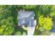 Aerial view showcasing the home's roof, landscaping, and surrounding greenery for a private setting at 3024 Weston Ct, Burlington, NC 27215