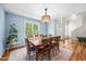 Well-lit dining room featuring blue walls, wood table, chandelier, area rug and a window view at 304 Gold Point Dr, Cary, NC 27519