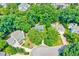Aerial view of a home nestled among lush trees in a neighborhood setting at 306 Roebling Ln, Cary, NC 27513