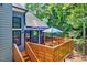 Cozy back deck with seating and a blue umbrella, perfect for outdoor relaxation at 306 Roebling Ln, Cary, NC 27513