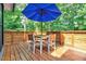Outdoor deck with a dining table and chairs, perfect for enjoying the surrounding trees at 306 Roebling Ln, Cary, NC 27513