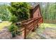 Backyard ramp leading to a brick house, with plants and trees in the background at 3304 Black Stallion Ct, Zebulon, NC 27597