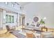 Bright living room with high ceilings, large windows, hardwood floors, and stylish neutral furniture at 3605 Laurel Creek Way, Durham, NC 27712