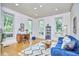 Cozy living room with bright windows, a comfortable blue sofa, and stylish decor for a relaxing ambiance at 3605 Laurel Creek Way, Durham, NC 27712