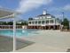 Outdoor swimming pool with an adjacent pavilion and lounge area at 4001 Falls River Ave, Raleigh, NC 27614