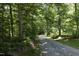Gravel driveway winding through lush, mature trees, offering a private and serene approach at 5464 Bass Mountain Rd, Snow Camp, NC 27349