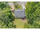 Aerial perspective of the property showcasing its landscaping, roof, and neighborhood surroundings at 603 S Third St, Mebane, NC 27302