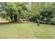 A large grassy backyard with mature trees and a shed at 603 S Third St, Mebane, NC 27302