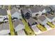 Aerial view of a residential neighborhood with manicured lawns and attached garages at 627 Georgias Landing Pkwy, Raleigh, NC 27603