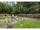 Backyard featuring a stone patio with outdoor dining set, grill, and a wood fence, perfect for entertaining at 1040 Bellenden Dr, Durham, NC 27713