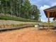 View of the backyard featuring a retaining wall and wooded area at 148 Merrifield Ln # 128, Garner, NC 27529