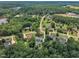 Aerial view of homes in a lush neighborhood featuring a home with pool and meticulously landscaped yard at 171 St. Jiles Dr, Clayton, NC 27520