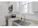 Kitchen with white cabinets, granite countertops, and a stainless steel sink at 1916 Hart St, Durham, NC 27703