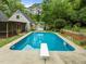 Backyard pool with diving board, patio and a screened in porch at 3516 Swift Dr, Raleigh, NC 27606