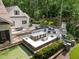 Beautiful backyard featuring an outdoor kitchen, dining area, seating area and a putting green at 387 Riverstone Dr, Pittsboro, NC 27312