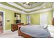 Bedroom with carpet, tray ceiling, fan, and furniture at 412 Whitt Ave, Burlington, NC 27215