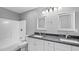 Bathroom featuring double sinks, gray countertops, and white cabinetry at 427 Elm Ct, Burlington, NC 27217