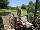 Backyard includes a playset and ample space for relaxation and recreation, all within a fenced area at 56 Sugarhill Dr, Zebulon, NC 27597