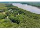 Aerial view of a private home nestled among lush trees by the water at 6001 Waters Way Dr, Raleigh, NC 27606
