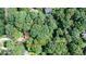 Overhead view displays the property nestled among mature trees at 7016 Valley Dr, Raleigh, NC 27612