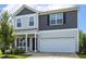 Charming two-story home with gray and light gray siding, an attached two-car garage, and a welcoming front porch at 114 Forest Meadow Ct, Garner, NC 27529