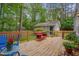 Inviting wooden deck surrounded by lush greenery and featuring string lights at 1302 Valley Run Dr, Durham, NC 27707