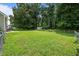 Expansive, grassy backyard surrounded by mature trees and a chain-link fence at 161 Bridgewater Dr, Erwin, NC 28339