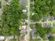 Aerial shot showcasing the layout of a neighborhood with tree canopies interspersed among residential properties at 1920 Hart St, Durham, NC 27703