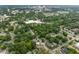 An aerial view of the property shows lush green trees, city buildings, and the expansive neighborhood landscape at 1920 Hart St, Durham, NC 27703
