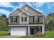 Charming two-story home with gray siding, black shutters, white trim, and a two-car garage at 20 Gray Pine Way, Sanford, NC 27332